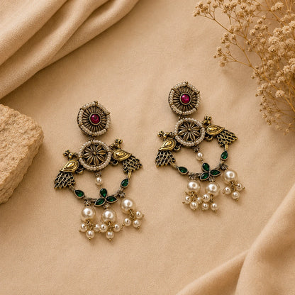 Emerald Pearl Dangle Earrings