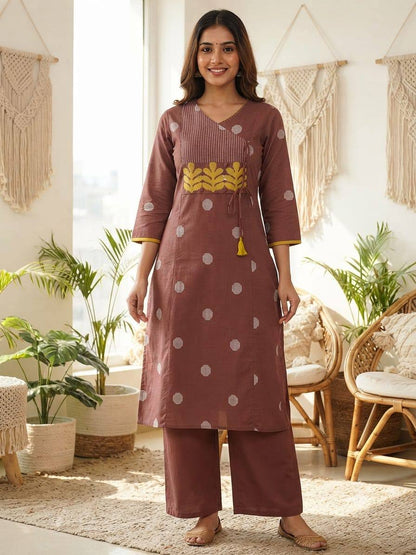 Mocha Brown Angarkha Style A-Line Kurti Plazo Set 🤎